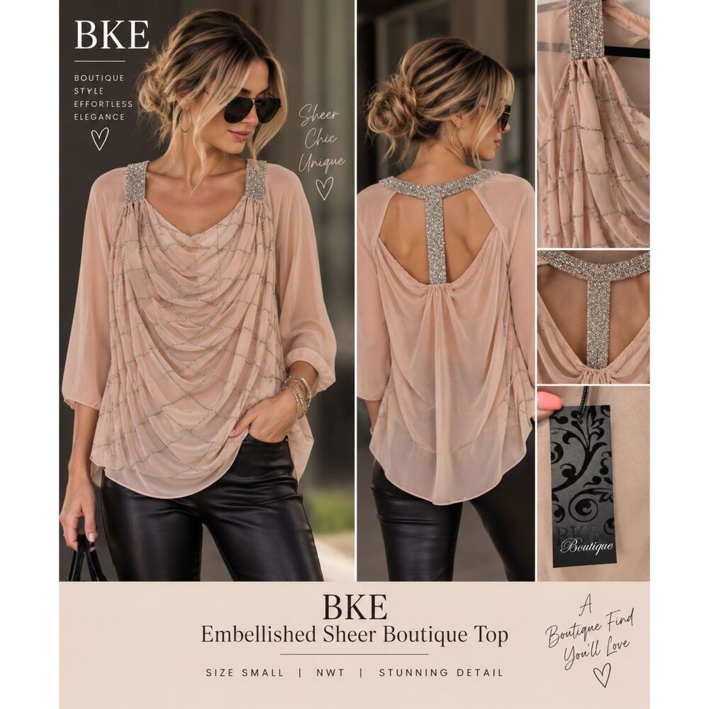 ✨ BKE Embellished Sheer Boutique Top – Size Small – NWT ✨
